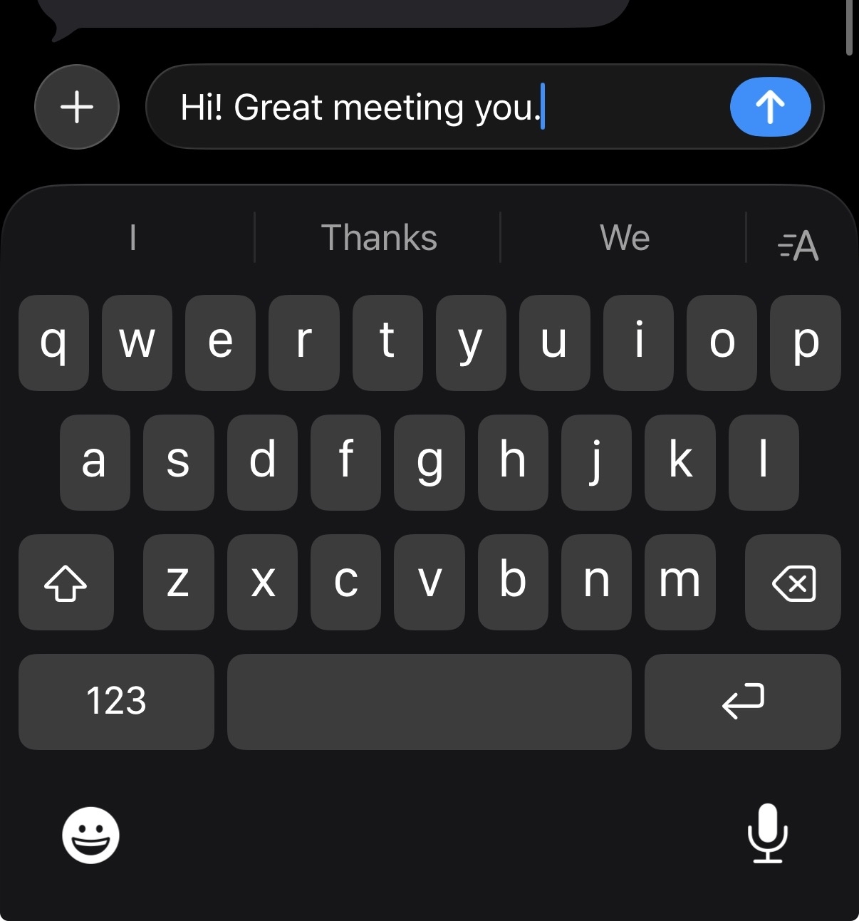 SMS compose screen with editable prefilled greeting the consumer chooses to send